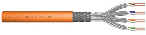 DIGITUS Cable de red Cat 7 de 25 m, S-FTP (PiMF) Simplex, BauPVO Dca, LSZH Libre de halógenos, Cobre de 1200 MHz AWG 23/1, Compatible con PoE+, Cable LAN Cable Ethernet, Naranja
