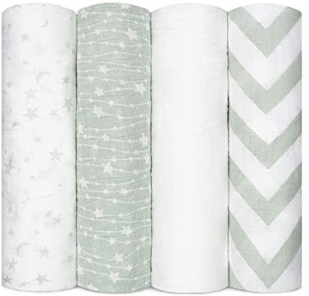 Comfy Cubs Musselin-Wickeldecken, neutrale Wickeldecke, Wickeldecke für Jungen und Mädchen, Babyutensilien, Registrierung und Geschenk Grün