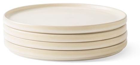 AmorArc Set di 4 piatti piani in gres gres reattivi, in ceramica smaltata opaca da 30,3 cm, set di piatti moderni per cucina, microonde, lavastoviglie, resistente ai graffi, avorio
