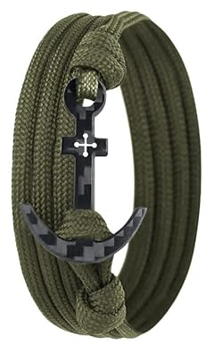 Kohlenstoff-Armband mit 100% Anker Kreuz Infinity Carbon-Anhänger Wickelarmband Herren (MILITARY)