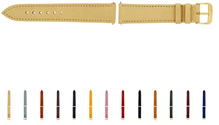 SELVA Uhrenarmband, 14-24 mm, Leder, zum Wechseln, Ersatzarmband für Smartwatch, Made in Germany, Größe:16 mm, Farbe:Sand mit Goldener Schließe