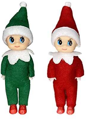 2 Stück Weihnachtselfen Figuren Mini Elfen für Jungen Mädchen,Rot Grüne Mini Puppe Elf Weihnachten Baby Winziger Weihnachtself für Weihnachten Neujahr Geschenk,Weihnachtsstrumpffüller