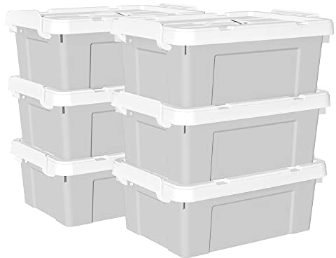 Cetomo 15L*6 Storage Boxes, Carry Plastic Storage Box with Lids, Organizing Container with Handle and Secure Latching Buckles, Stackable, Nestable, Tote Bin for Home Office Clothes, 15L-6Pack, Gray