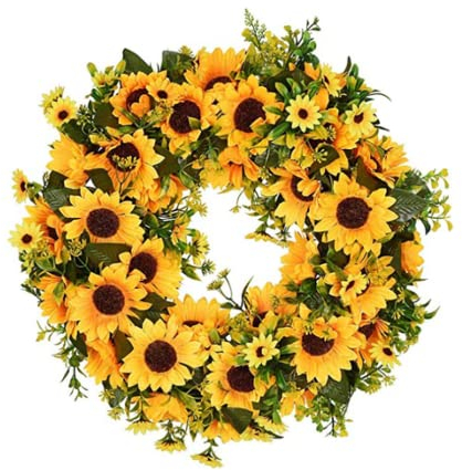 Kranz Sonnenblume TüRkranz FrüHling Sommerkranz gelbe Sonnenblume grüne Blätter Girland TüRkranz GanzjäHrig Sonnenblumenkranz