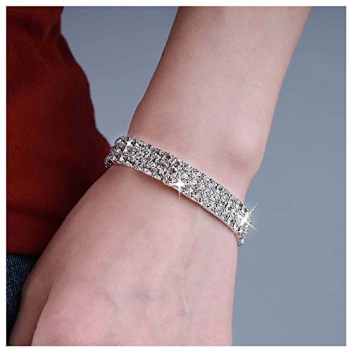 Allereya Vintage Layered Strass Tennis Armband Elastisches Kristall Armband Silber Stretch Cz Armband Kristall Braut Cz Armband Schmuck Für Frauen Und Mädchen (triple)