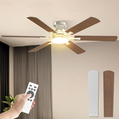 Mefine 132cm Silenzioso Ventilatore da Soffitto con Luce, Grande Ventilatore da Soffitto con Telecomando e Reversibile DC Motore per Camera da Letto, Soggiorno (Montaggio Diretto-6 pale)