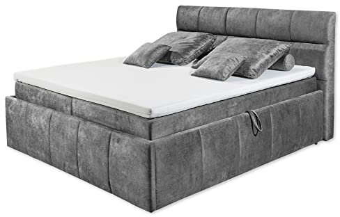 AVIDANO 6 Polsterbett 180x200 mit Bettkasten, Grau - Modernes Doppelbett mit dekorativer Steppung & Kaltschaum Topper - 203 x 123 x 220 cm (B/H/T)