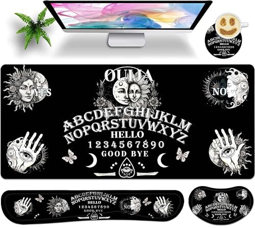 JYCUHTCL Premium Large Gaming Mouse Pad Set 35.4 x 15.7 with Keyboard Wrist Rest, Wrist Support, and Coaster Memory Foam Smooth Desk Pad Mousepad for Home Office School - Ouija Board