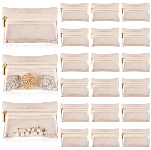 Uiifan 36 Pcs Travel Jewelry Pouches Bulk Beige 4.53 x 3.15 Inch