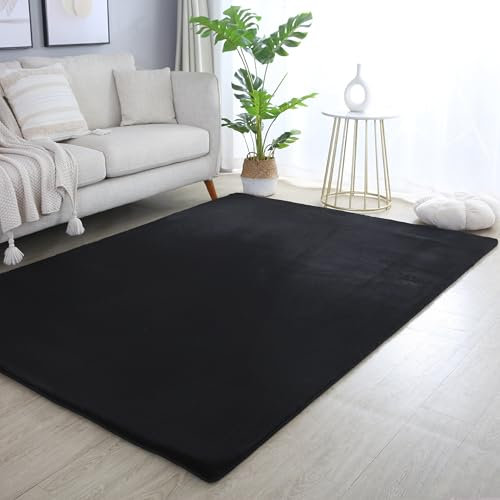 Carpettex Hochflor Teppich Wohnzimmer Shaggy Flokati Teppich Modern Einfarbig 80 x 150 cm Flur Teppich Läufer Schwarz - Teppich Bettvorleger Schlafzimmer Weich Flauschig Waschbar Küchenläufer