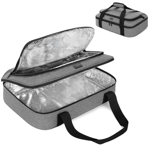 Trunab Kühltasche für Heiße oder Kalte Speisen,Pizzatasche, isolierte Thermotasche für Picknick, Casserole Carrier passend für 9×13 Backform, Geeignet für Reisen Picknick Wandern Grillen, Grau