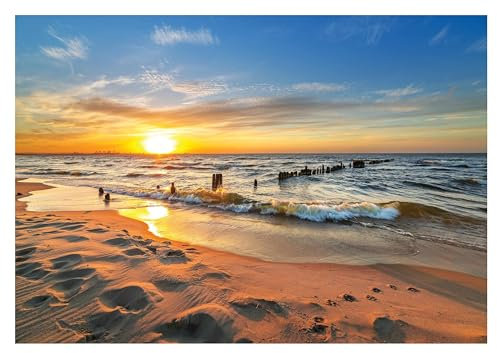 Papier Peint Panoramique Intissé Plage Mer Paysage 416x254 cm Chambre à coucher Salle de séjour Photo Non Tissé Muraux Moderne Trompe l'oeil