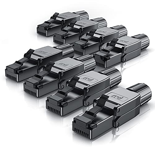 Primewire - 8X Conectores de Red Ethernet RJ45 Cat 8 Cat 7 Cat 6 - Cable LAN blindado 40 GBit/s 2000 MHz – Contactos Dorados - Conector crimpado para Cables de Red - Instalación sin Herramientas