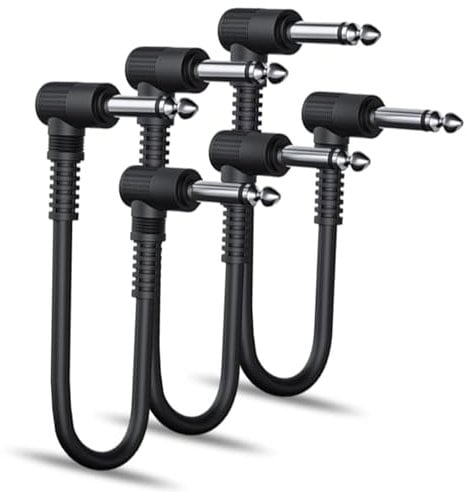 QttvbTna 3 Pcs Guitar Patch Cable, 6inch/15cm Black Bass Effects Pedalboard Cord, 1/4 TS Right Angle Plug Instrument Cable for Effect Pedal