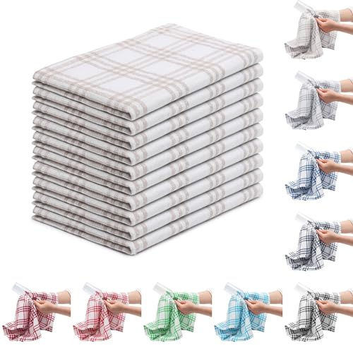 EllaTex 10er Pack Geschirrtücher Küchentücher Trockentücher Grubentücher 100% Baumwolle, Farbe: Sand