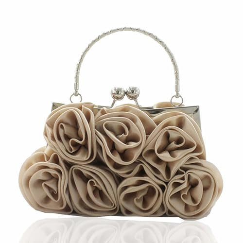 HOUSN Damen Abendtasche, Party Hochzeit Geldbörse Seidenähnliche Satin Rose Blume Clutch, Frauen Handtasche mit Elegantem Metallgriff,3
