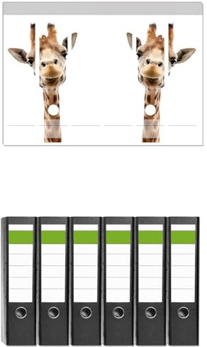 Wallario 6 Stück breite Ordner inkl. Klebeetiketten mit Motiv Giraffenkopf - Set mit Rückenschildern/Ordnerrücken Stickern