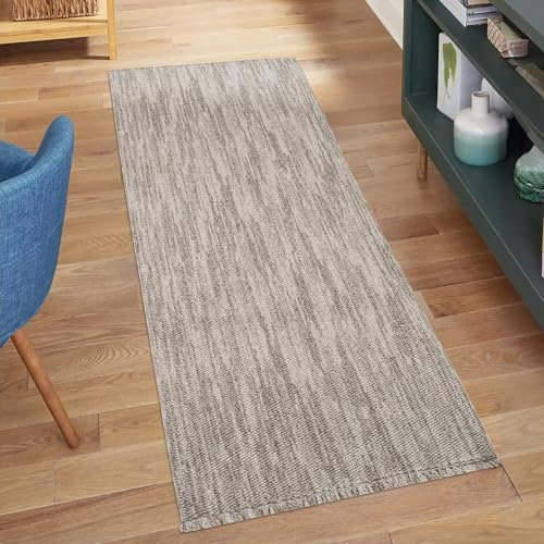 carpet city Teppich-Läufer Kurzflor Flur - Taupe - 80x300 cm - Teppiche Fransen Boho-Style - Einfarbig - Schlafzimmer, Wohnzimmer