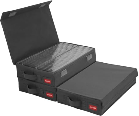 NUSWOR Stapelbare Kassetten-Aufbewahrungsbox – Staubdichte Kassettenregale mit Deckel – Audio-Kassettenhalter 3 Stück – Hält 144 Kassettenhüllen – 16,34 x 9,25 x 3,4 Zoll – Grau