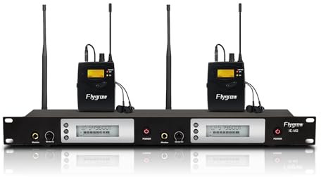 Flygrow UHF Dual Wireless In Ear Monitorsystem mit Kopfhörer, Metall Wireless IEM System, Stabiler Bodypack Empfänger, 80 Einstellbare Frequenzen, 50.0 m Reichweite, Ideal für Bühne & Studio (2