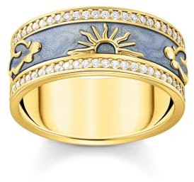 THOMAS SABO Ring blau mit kosmischen Symbolen vergoldet 925 Sterlingsilber, 750 Gelbgold Vergoldung, Kaltemail
