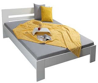 Inter Link - Bett - Bettrahmen – Bettgestell – Jugendbett – Gästebett – Doppelbett – Modernes Bett -ohne Lattenrost - Weiß lackiert - Annik - 90x200cm