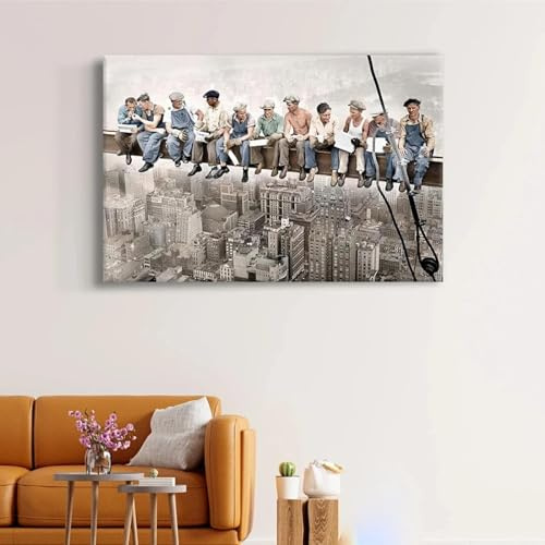 HOLEILUCK Lunch Atop Skyscraper – Farbige Drucke, gerahmte Wandkunst, Leinwandgemälde, Dekoration, Bilder für Wohnzimmer, Heimdekoration, 90 x 120 cm/35 x 47 Zoll, mit Rahmen