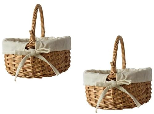 2 Stück Körbchen Mit Henkels, Weidenkorb Korb Für Geschenke, Präsentkorb Leer Einkaufskorb Geflochten, Körbe Aufbewahrung Osterkorb Kinder, Aufbewahrungskorb Geschenkkorb Für Gemüse, Spielzeug