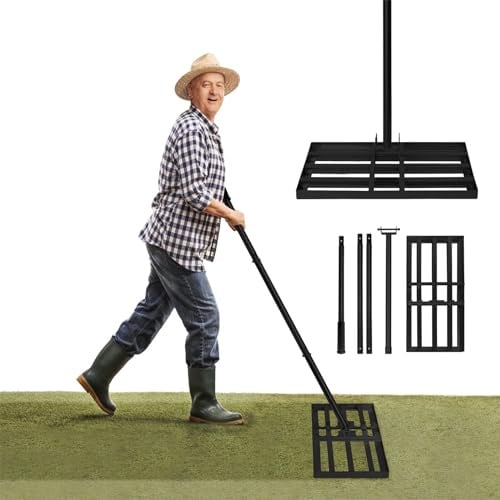 Aufun Raschietto per prato, da golf, professionale, in acciaio inox, con lunghezza regolabile, manico per la sabbia, per la rimozione di livellamento, per campi da golf, giardino, cortile (25 x 50 cm)