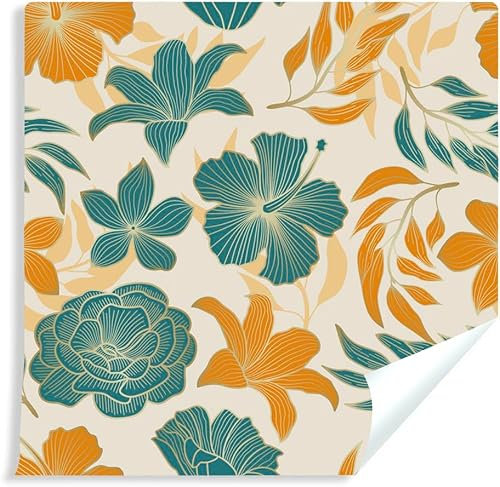 TSOPEFI Papier peint autocollant floral vintage vert et jaune Papier peint autocollant floral pour salons,chambres,murs,meubles,cuisines,armoires（40×600cm）