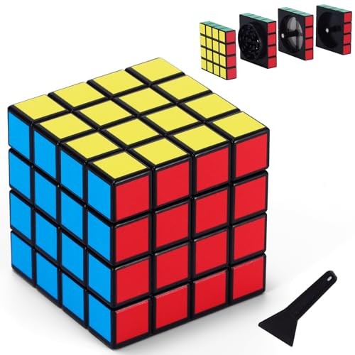 Pwocvoe 4PCS Spice Grinder,Magic Cube Shape Grinder,Herb Grinder Crusher,Grinder for Dry Herbs Portable,Square Grinder Four Layer Grinder Spiece Mill with Pollen Catcher and Lid