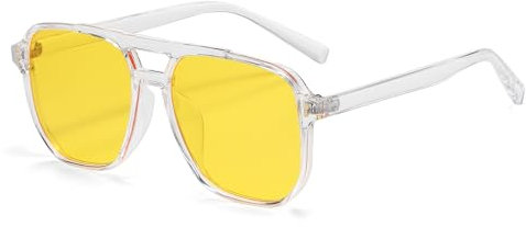 YAMEIZE Vintage Retro Sonnenbrille für Damen Herren Übergroß 70er Retro Sonnenbrille Pilotenbrille Gelb Getönte Brille mit UV400 Schutz