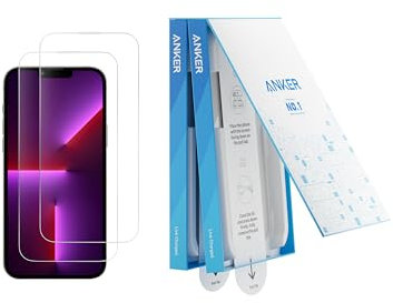 Anker Screen Protector for iPhone13 ProMax/14 Plus, Bubble-and-Dust-Free iPhone HD Tempered Glass, Durable and Drop-Proof with 9H Hardness, Easy Installation Exclusively (2-Pack)