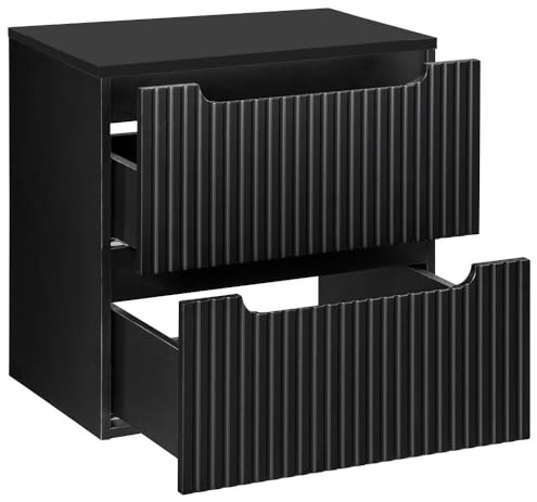 Lomadox Badmöbel Waschtischunterschrank 60 cm schwarz gerillte Front Waschbeckenschrank Badschrank 2 Schunbkasten Auszüge B/H/T ca. 60,4/59,5/40 cm
