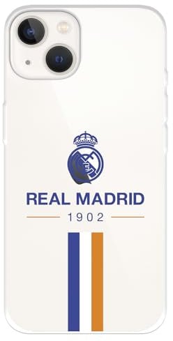 Real Madrid 1902 Transparent Case for iPhone 14 to Protect Your Mobile Phone, Flexible Silicone Layer with Official Real Madrid License