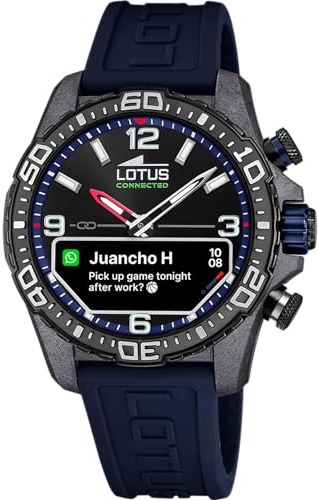 LOTUS Reloj Inteligente Hombre Híbrido Connected D de Caucho Azul - Analógico Inteligente 20000/1 - Control Música, Cuenta Pasos, Notifica y Rechaza Llamadas - hasta 10 Días de Batería