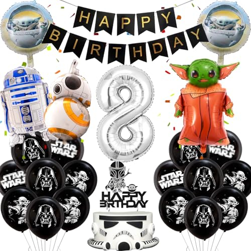 Star Krieg Luftballons Geburtstag Deko 8 Jahre Junge- Sterne Wars Geburtstagsdeko 8 Jahr Yod Ballon Girlande Tortendeko Roboter Folienballons Birthday Banner für Kindergeburtstag Party Supplies Deko