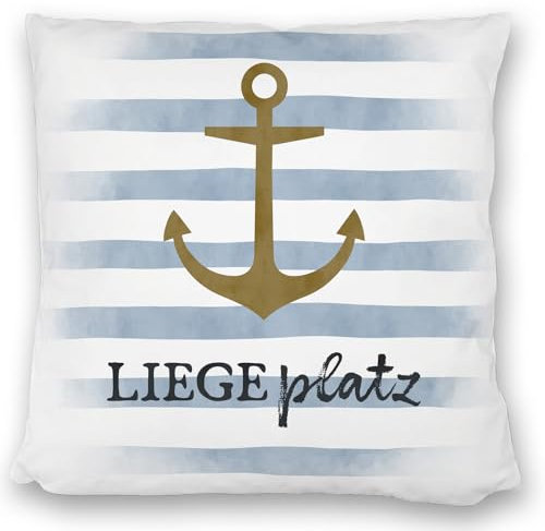 speecheese Anker Kissen satiniert mit Spruch Liegeplatz Lieblingsplatz Ankerplatz für Küstenkind Zuhause im maritimen Stil idealer Liegeplatz für Norden und Meer Fans