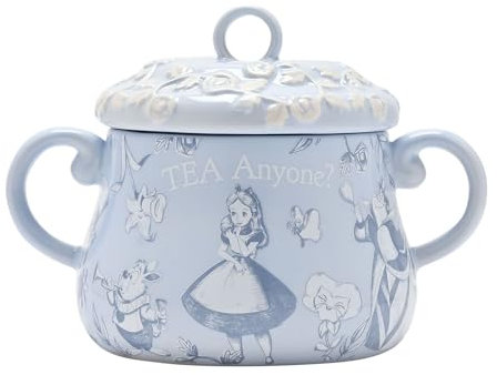 Disney - Alice in Wonderland - Ceramic Tea Caddy - Alice, Mad Hatter & White Rabbit - Decor and Homeware for Garden Party Decorations, Hosting, Serving & Dining. H:12cm x W:16cm x D:10cm