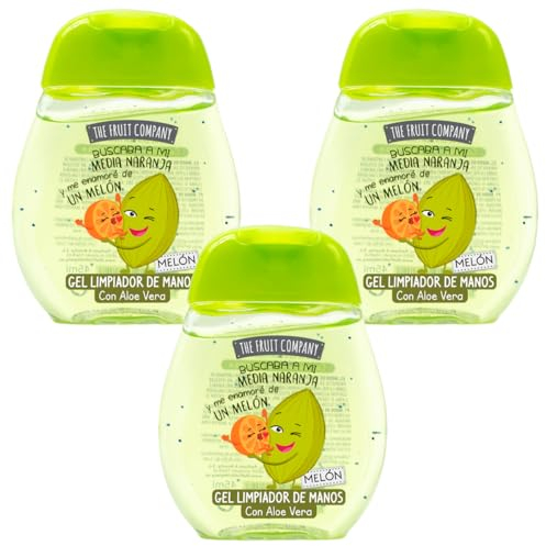 The Fruit Company Gel nettoyant pour les mains Melón Pack de 3 unités de 45 ml 70 % d'alcool à l'aloe vera Format de poche