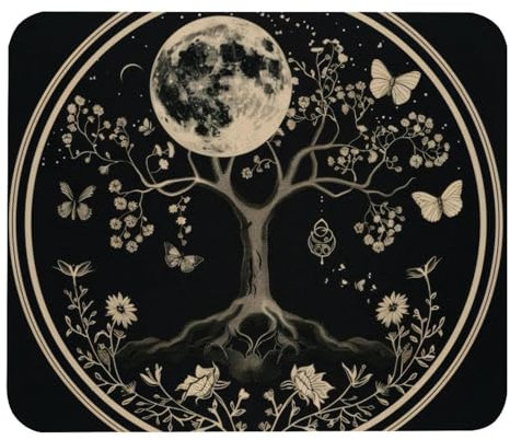 Tapis de souris carré, esthétique, arbre de vie, nature, fleur, papillon, mandala, tapis de souris lavable avec base en caoutchouc antidérapant, tapis de souris d'ordinateur pour souris sans fil,