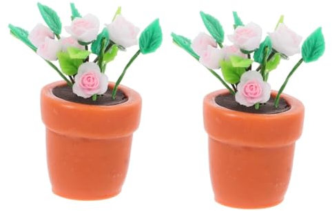 Vaguelly 2pcs Diy Mini House Decor Mini Bonsai Model Artificial Flowers for Miniature Garden
