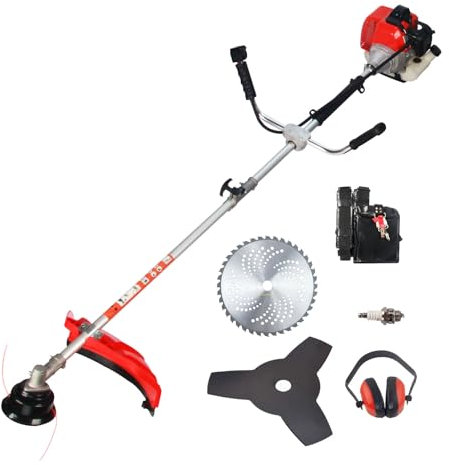 Extolern Débroussailleuse à brosse à pétrole, 42,7 cc, 2 temps, multifonction, moteur à cylindre unique 2 HP, avec filetage et couteau, puissante et fiable pour le jardin et le terrain