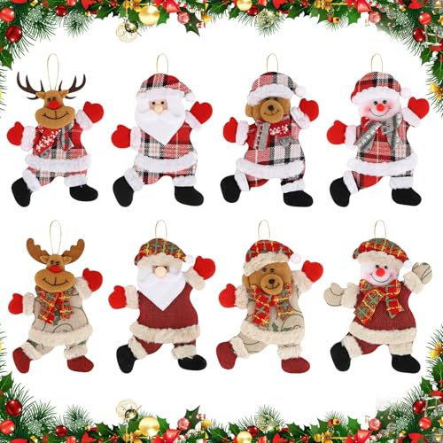 Colgante para Árbol de Navidad, 8 Motivos Colgante Navideño Papá Noel, Muñeco Nieve Bailando Oso DecoraciónNavideña, Adornos de Alce Joyas para Jardín Árbol Navidad Decoración Fiestas Manualidades