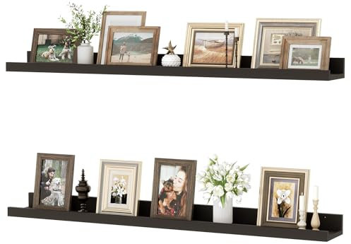 Feihorrm Wandregal, 2er Set, 90cm Schweberegal aus MDF Holz, Wandboard für Bilderrahmen und Dekorationen, Industriedesign, Geeignet für Arbeitszimmer, Schlafzimmer und Küche (Schwarz, 90 cm)