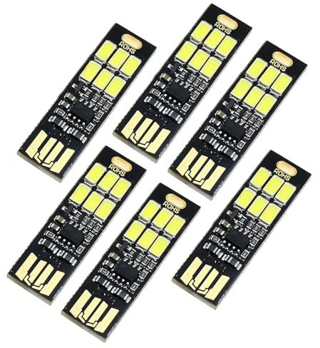GERUI 6 luci LED USB, super luminose, ultra sottili, 6 LED, USB Keychain Touch, 6 LED Touch Dimmer, portatile per tastiera portatile, bianco freddo, plastica
