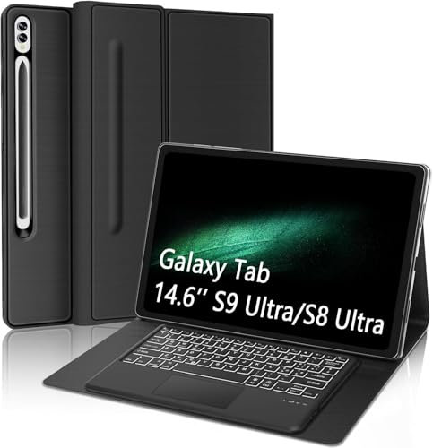 WAVATA Tastiera per Samsung Galaxy Tab S10 Ultra 2024/S9 Ultra/S8 Ultra 14.6 con Touchpad, Custodia Tastiera per Samsung S9 Ultra Magnetica Staccabile Bluetooth Italiano QWERTY Layout, Nero