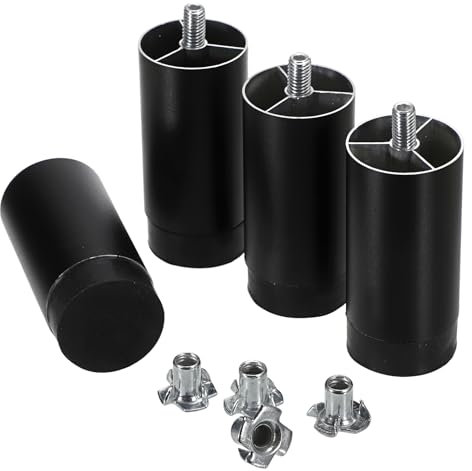 SUMTree 8cm 4 Stück Möbelfüße aus Alulegierung Schrankfüße Beine für Stühle Tisch Schrank Schreibtisch Sofa Holzmöbel Metall Möbelbeine mit M8 x 15 mm Einschlagmutter Einfachen Montage Runde (Schwarz)