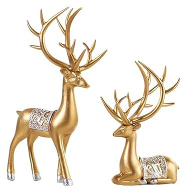 Solar Statues for outside Ornament For Entryway Living Room TV Stand & Wine Cabinet European Piece Miniature Christmas Garland Decorations (Gold, 29.5x20x9.5cm)