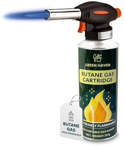 Green Haven Blow Torch Attachment Head - One-Handed Gas Torch with Adjustable Flame & Safety Lock, Fits All Butane Tanks, Ideal for Creme Brulee, Desserts, BBQ, Baking, Searing Meat